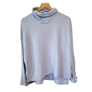 Free People Movement Blue Ribbed Cowl Neck Top Size Small